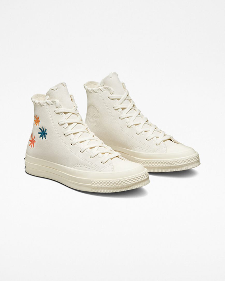 Women's Converse Chuck 70 Embroidered Florals High Top Shoes Beige / Beige White | AU 60389G